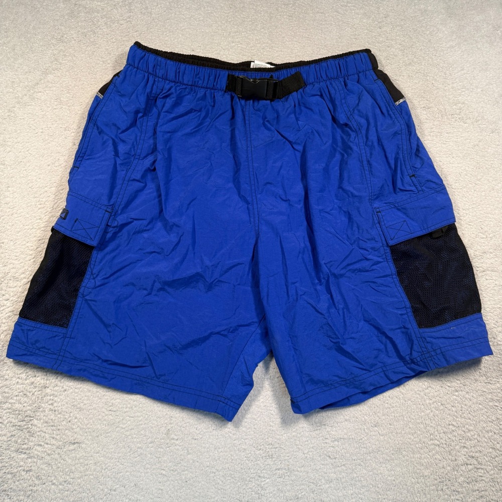 Vintage 90s Speedo Swim Trunks Mens XL Blue‎ Black Cargo Belted Cargo Shorts